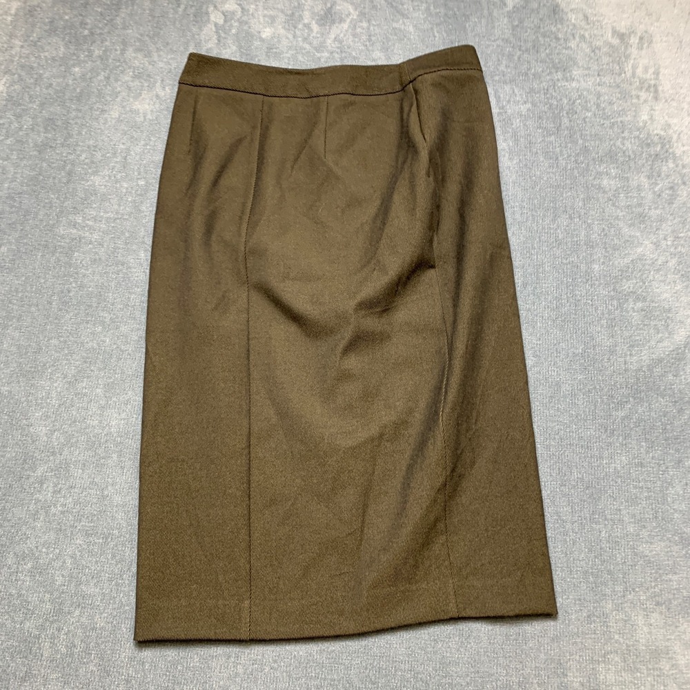Ann Taylor Pencil Midi Skirt Womens 8 Olive Green Pleated Casual Travel Back Zip